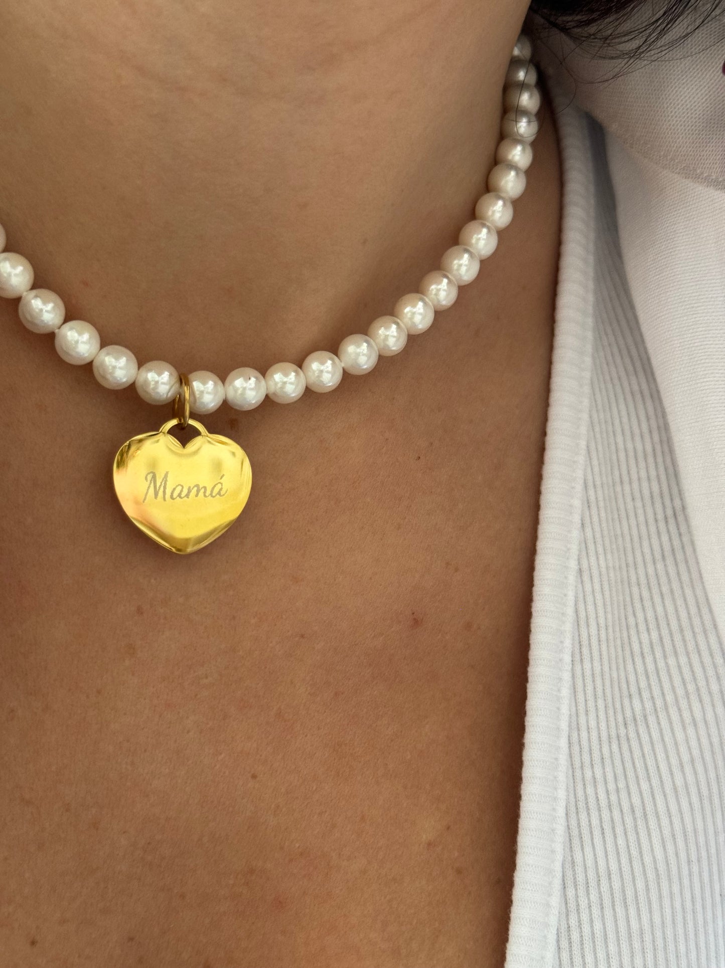 Collar perlas Mamá corazón Maxi
