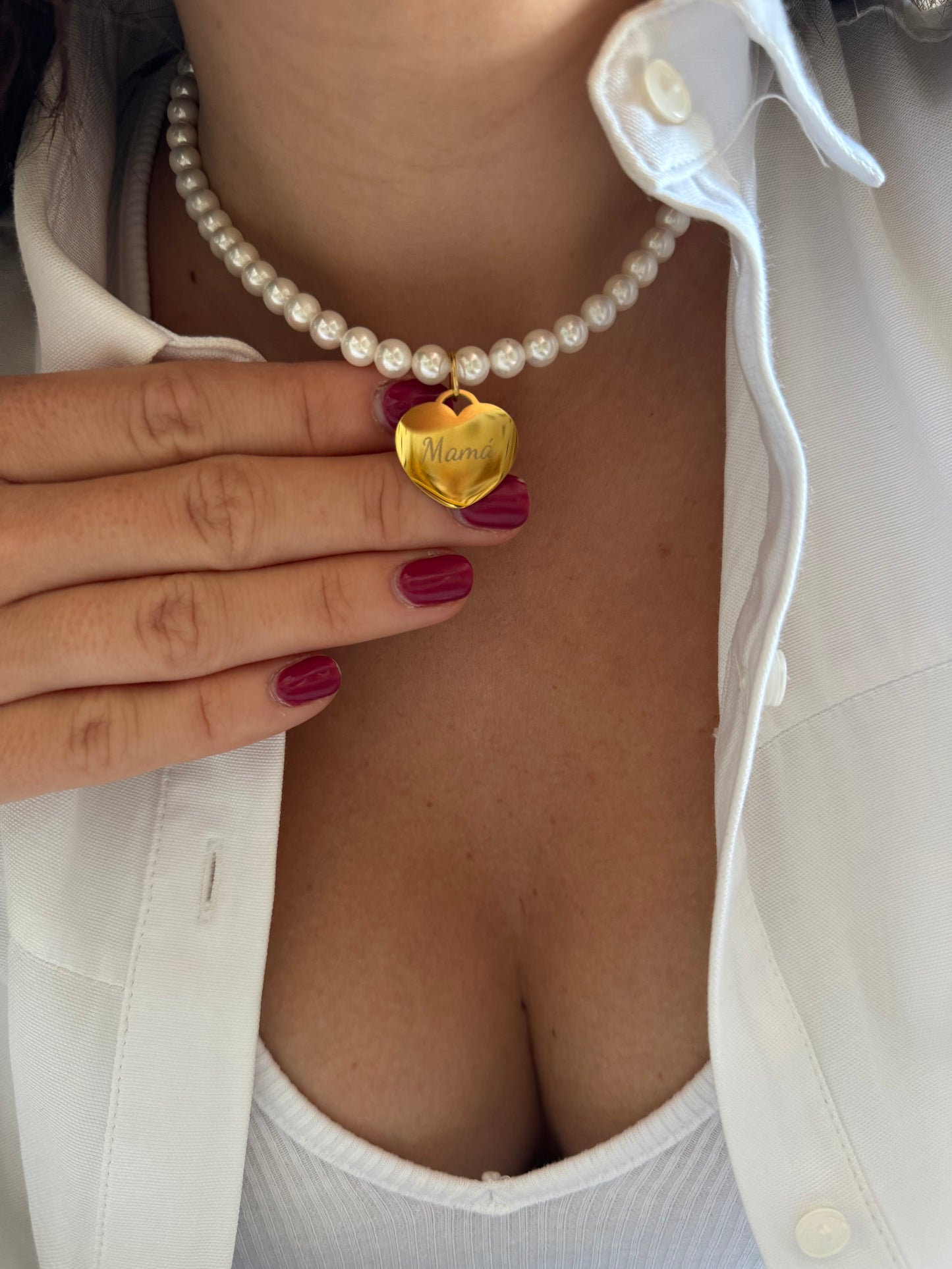 Collar perlas Mamá corazón Maxi